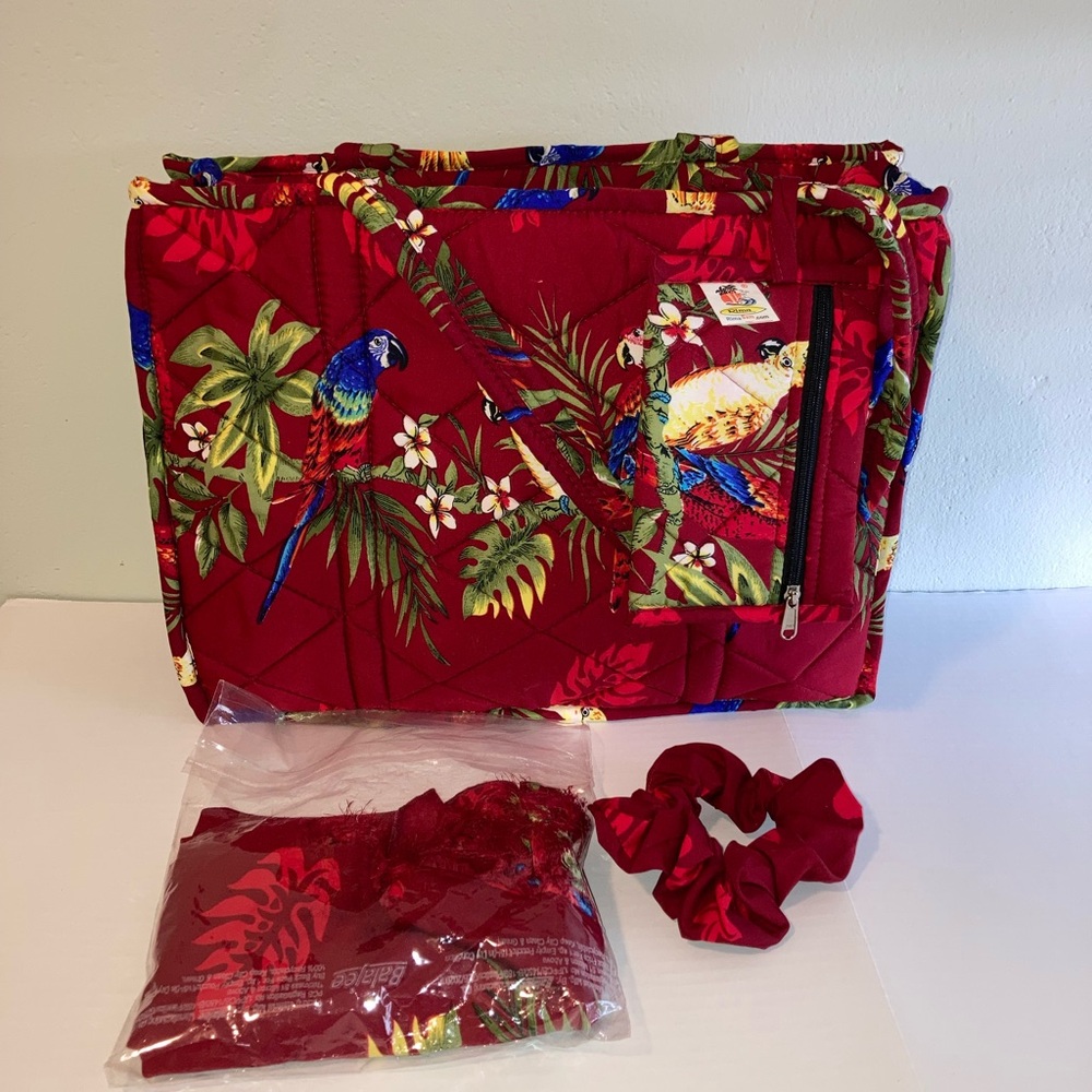 Rims gorgeous 4 piece quilted tote bag with tropical parrots